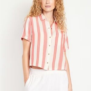 Old Navy Crinkle Gauze Button-Down Striped Shirt